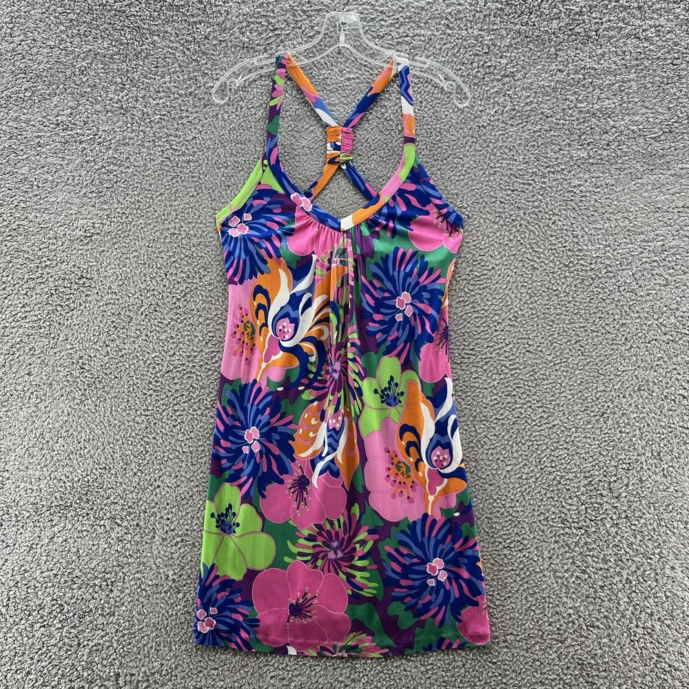 Tibi Dress Womens Medium Blue Pink Colorful Silk Blend Halter Sundress Coverup